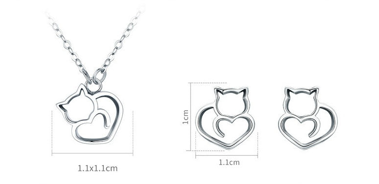 Platinum Plated 925 Sterling Silver Cat Heart Necklace