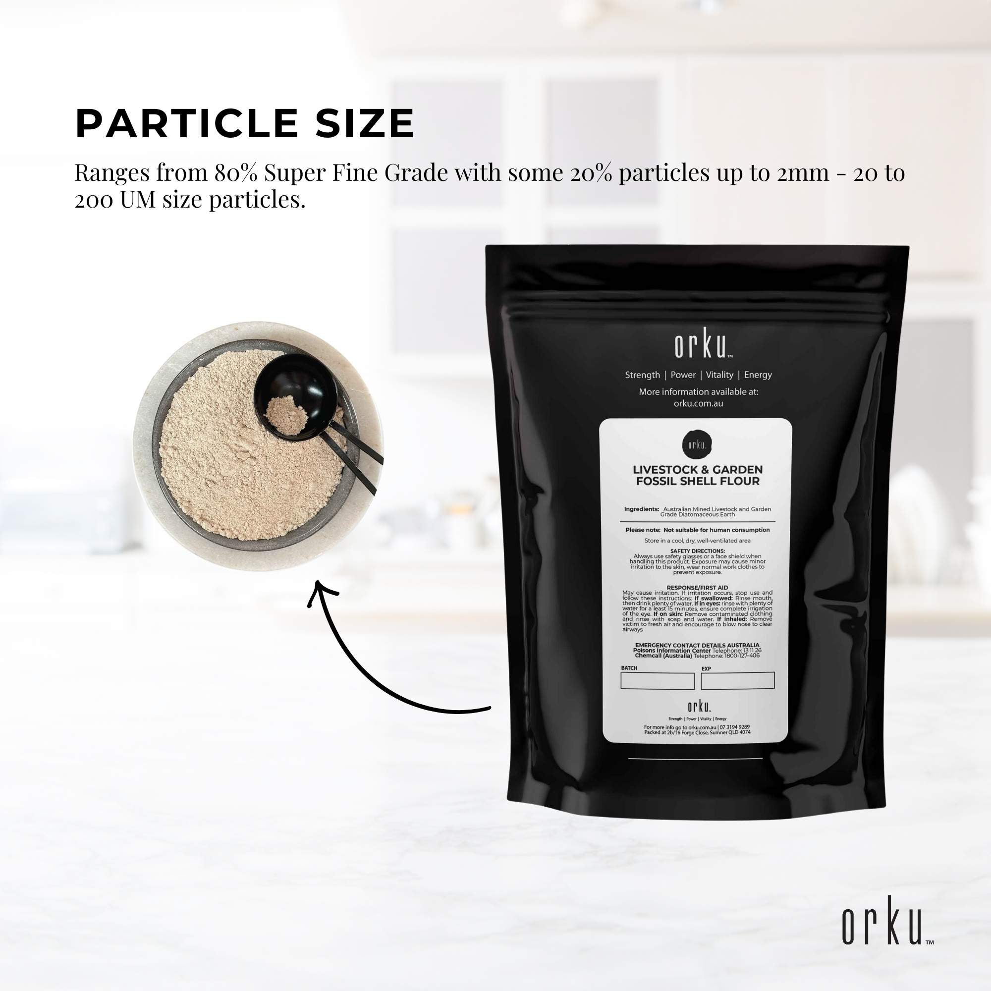 Orku 1Kg Fossil Shell Flour - Livestock Garden Pet Diatomaceous Earth-3