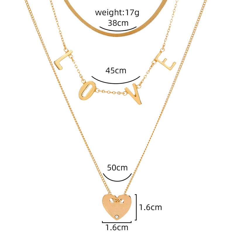 European and American cross-border temperament ins letter LOVE personality multi-layer necklace love pendant layered necklace jewelry
