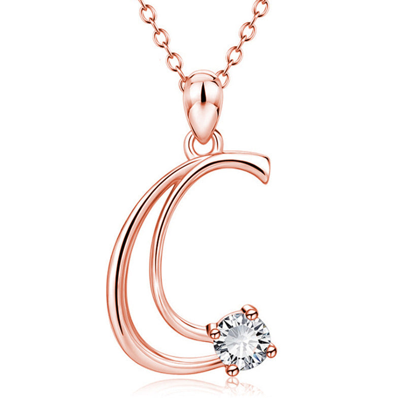 Rose Gold Rhinestone Letter Necklace For Women Girls