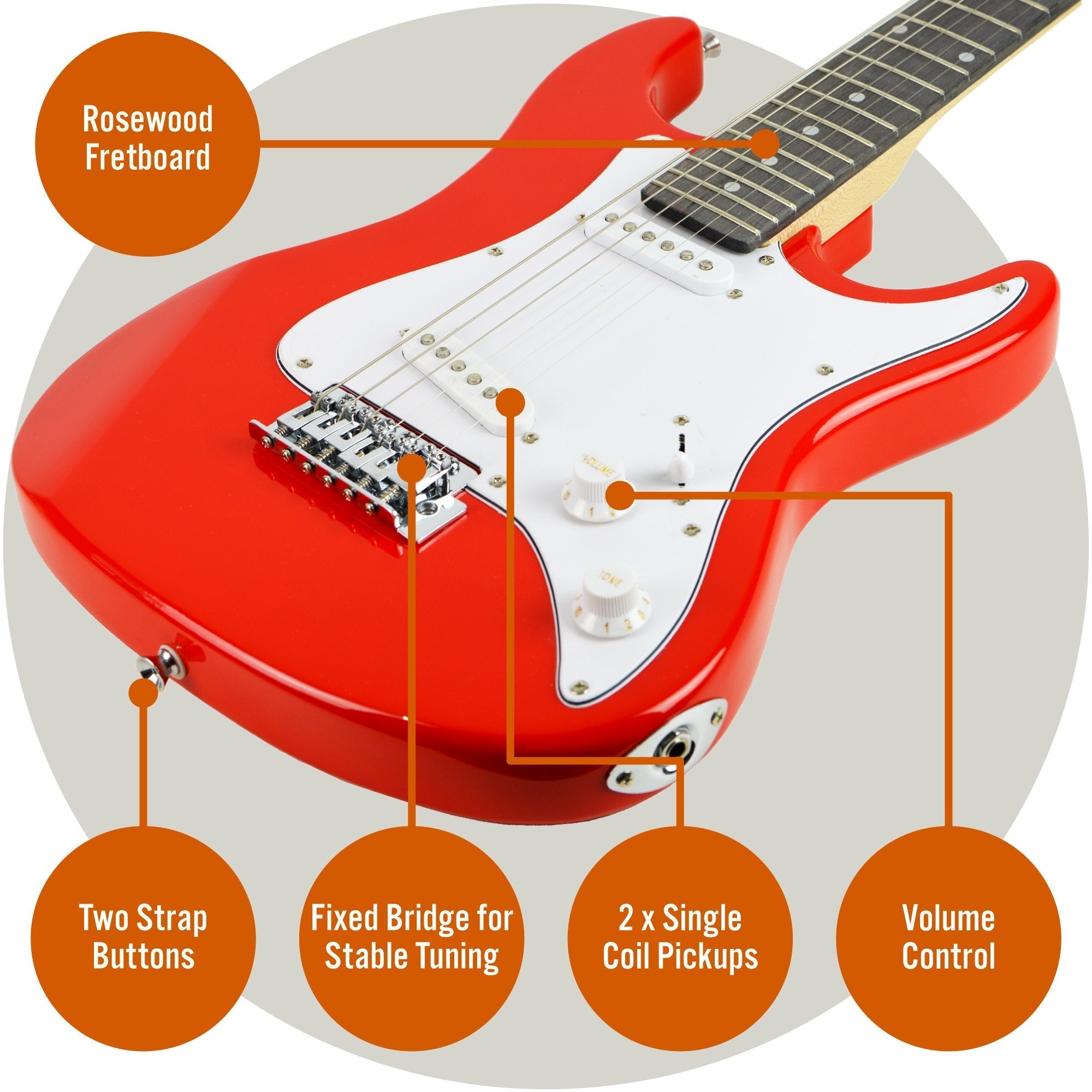 3rd Avenue 3/4 Size Electric Guitar - Red-7