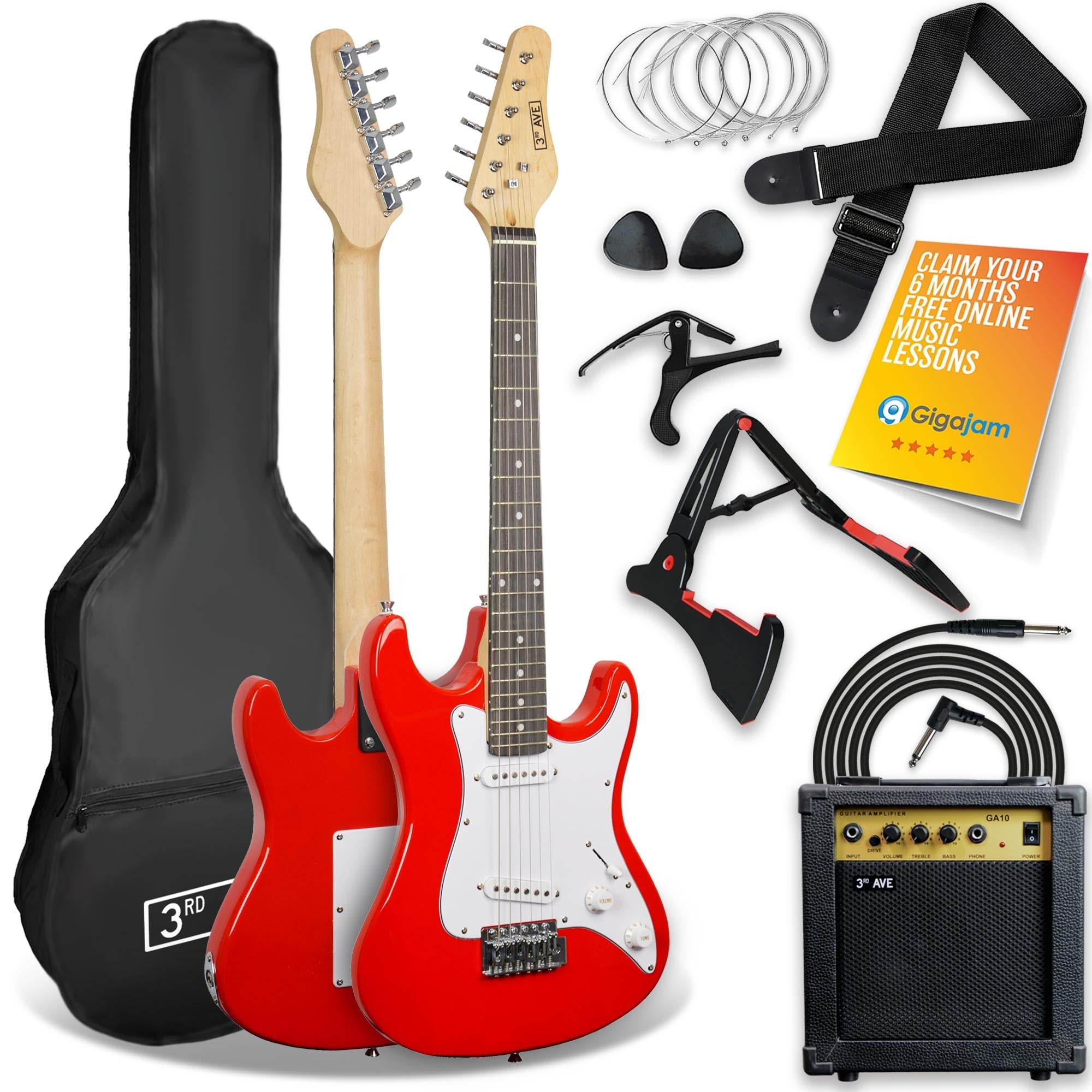 3rd Avenue 3/4 Size Electric Guitar - Red-0
