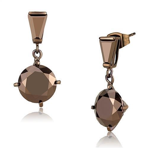 3W1133 - IP Coffee light Brass Earrings with AAA Grade CZ in Light Co