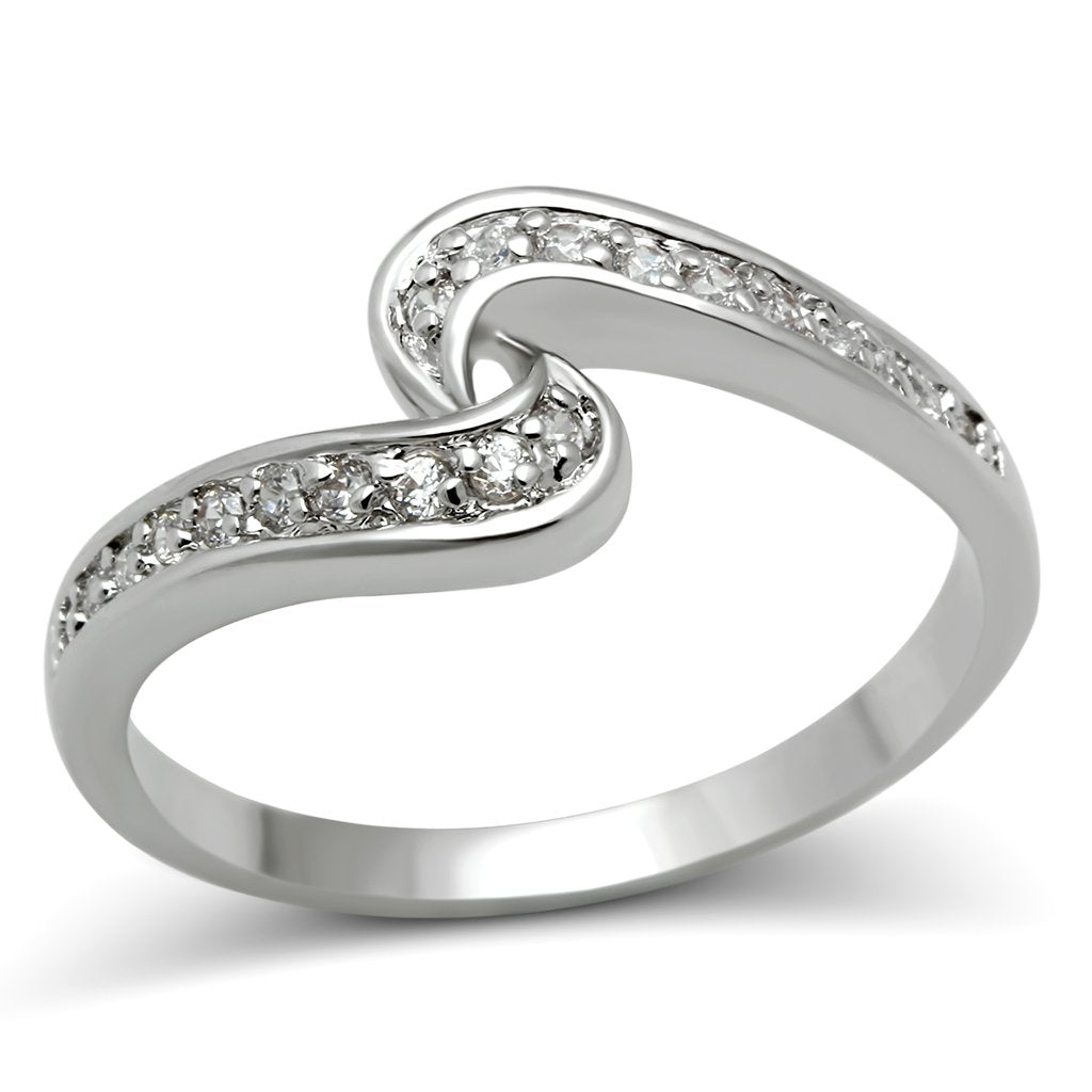 3W119 - Rhodium Brass Ring with AAA Grade CZ in Clear