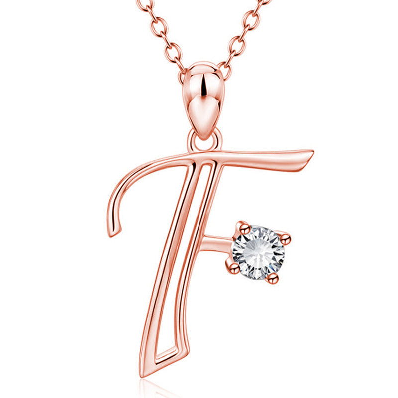 Rose Gold Rhinestone Letter Necklace For Women Girls