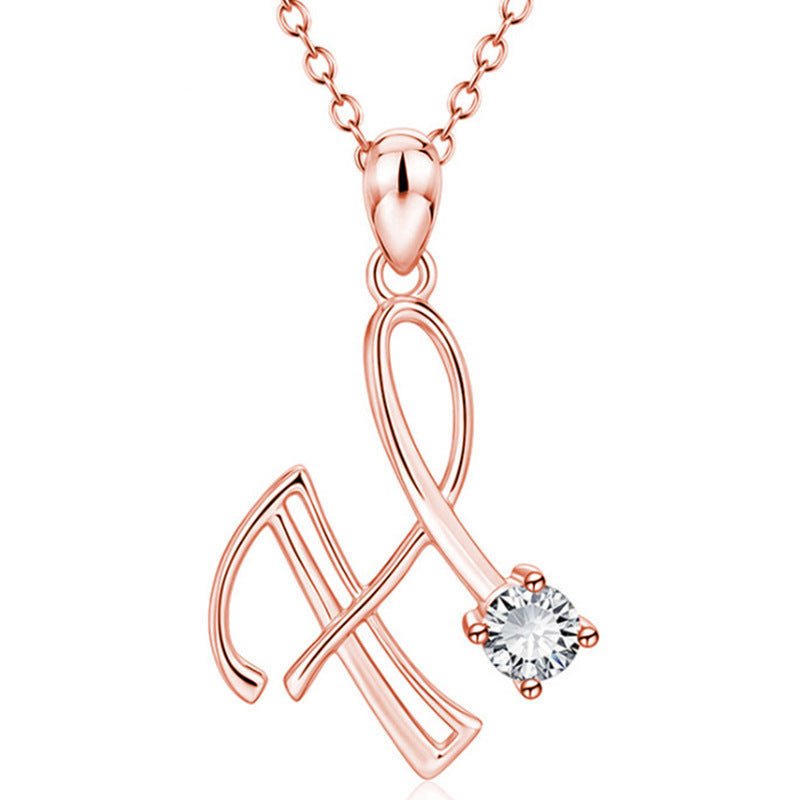 Rose Gold Rhinestone Letter Necklace For Women Girls