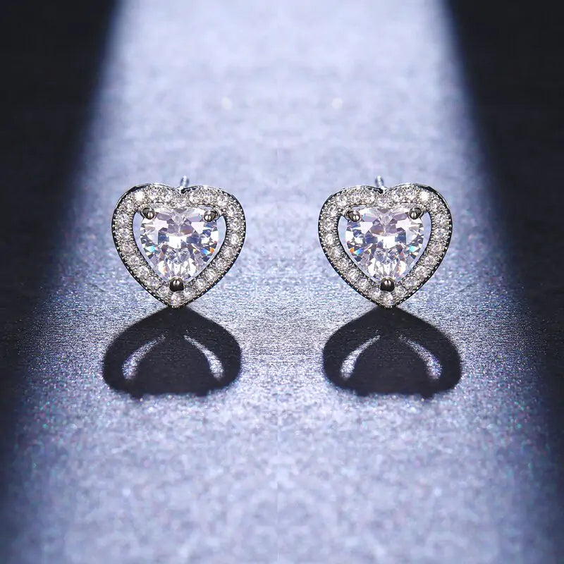 Classic Shining Silver CZ Stud Earrings
