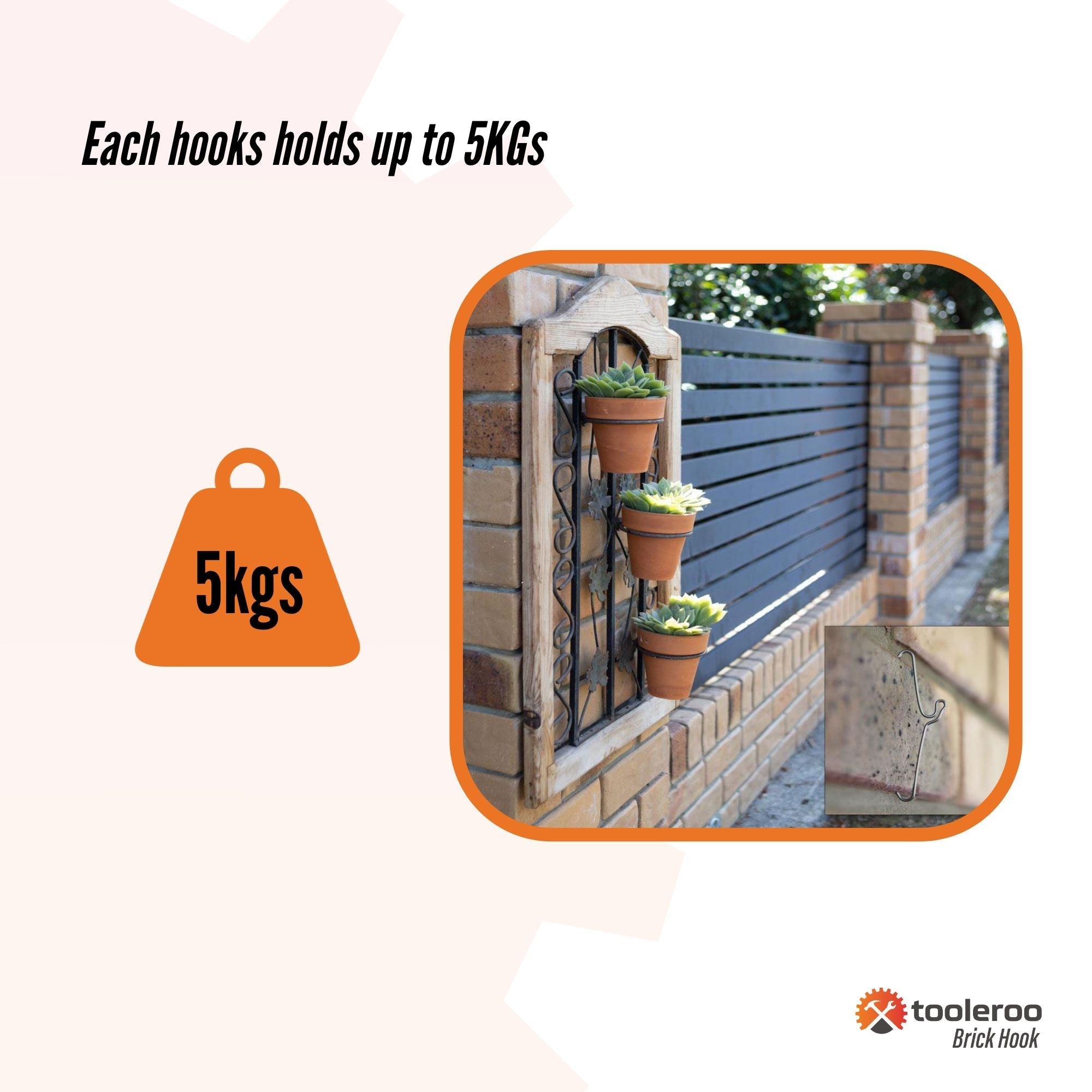 5 Pack 155-165mm (6-6.5") Brick Hooks - Wall Clips Hangers For Pictures Plants-7