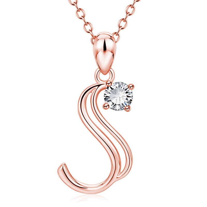 Rose Gold Rhinestone Letter Necklace For Women Girls