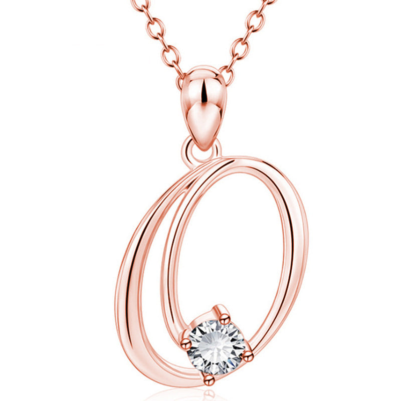 Rose Gold Rhinestone Letter Necklace For Women Girls