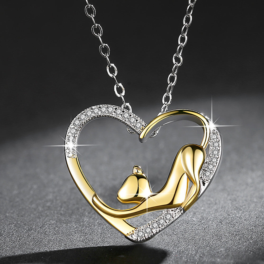 Animal Shape Gold-plated Pendant Cat Heart Necklace