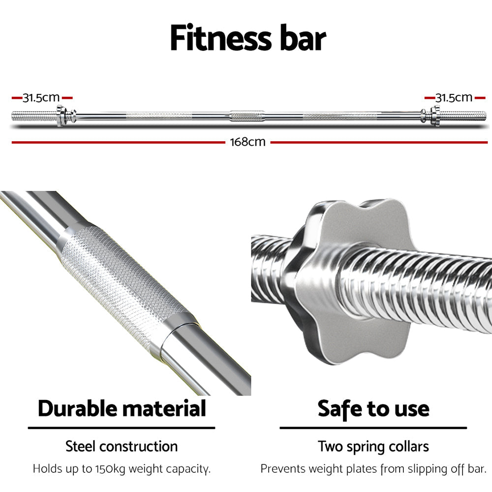 58KG Barbell Weight Set Plates Bar Bench Press Fitness Exercise Home Gym 168cm-5