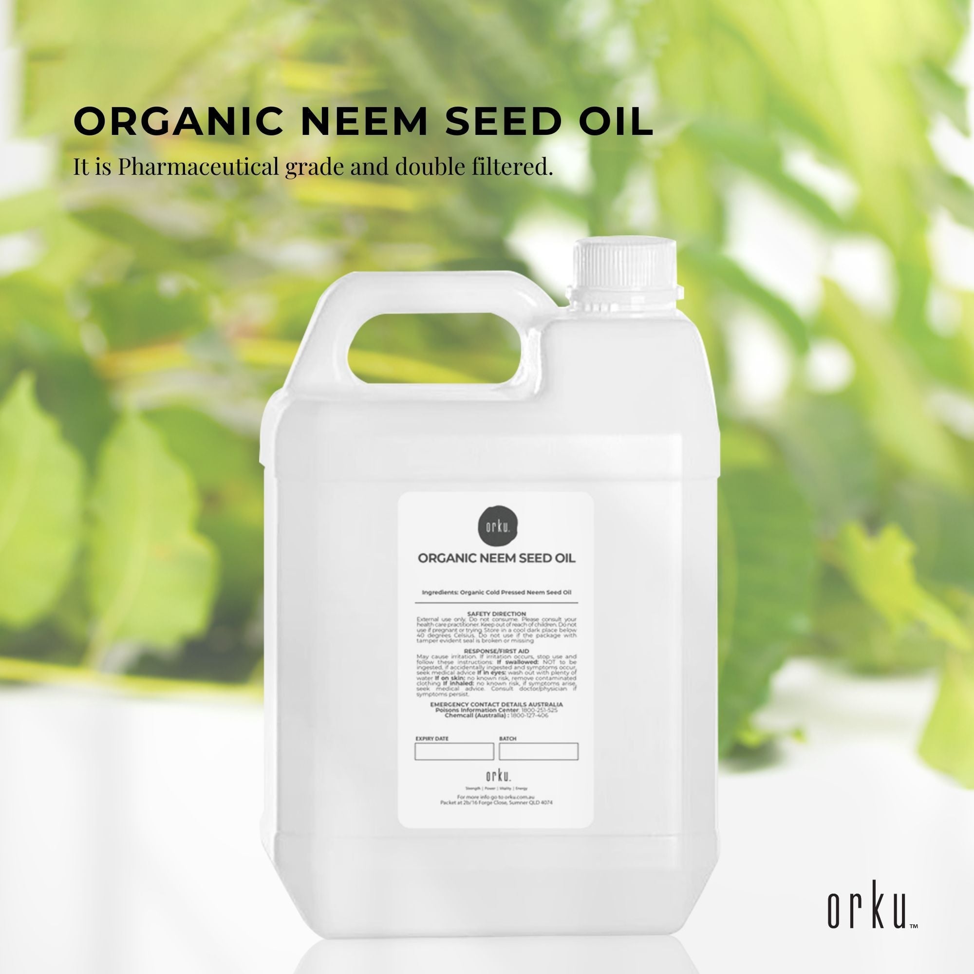 Orku 5L Organic Neem Seed Oil - Debitterised Cold Pressed Azadirachtin Indica-1