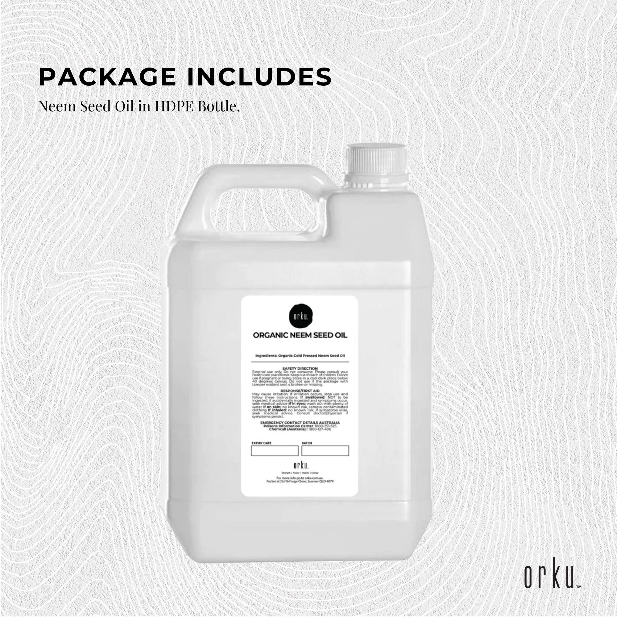 Orku 5L Organic Neem Seed Oil - Debitterised Cold Pressed Azadirachtin Indica-2