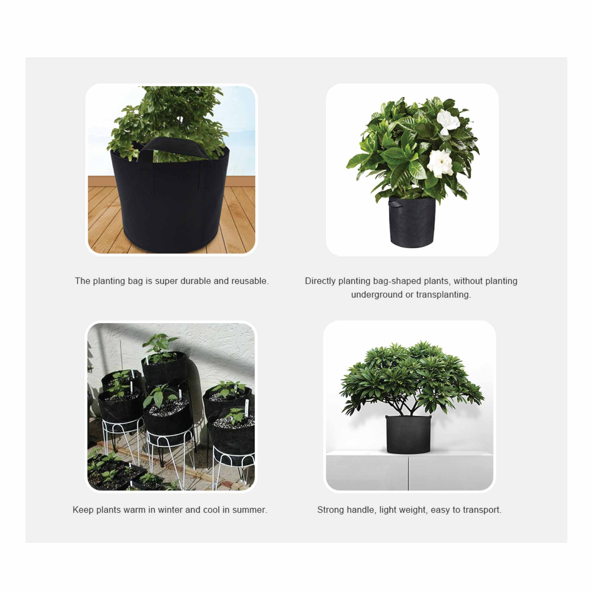 6 Pck 10 Gallon Fabric Flower Pots 38L Garden Planter Bags Black Felt Root Pouch-7