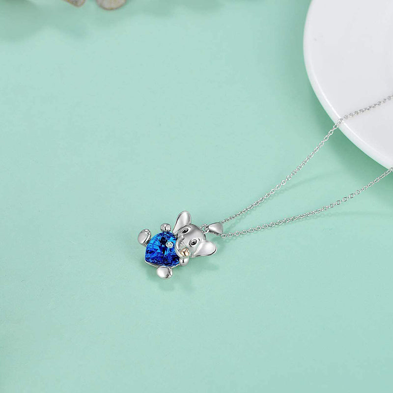 Blue Heart Crystal Elephant Necklace