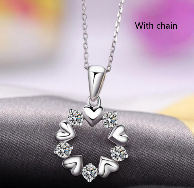 Silver Four-leaf Clover Pendant Love Heart