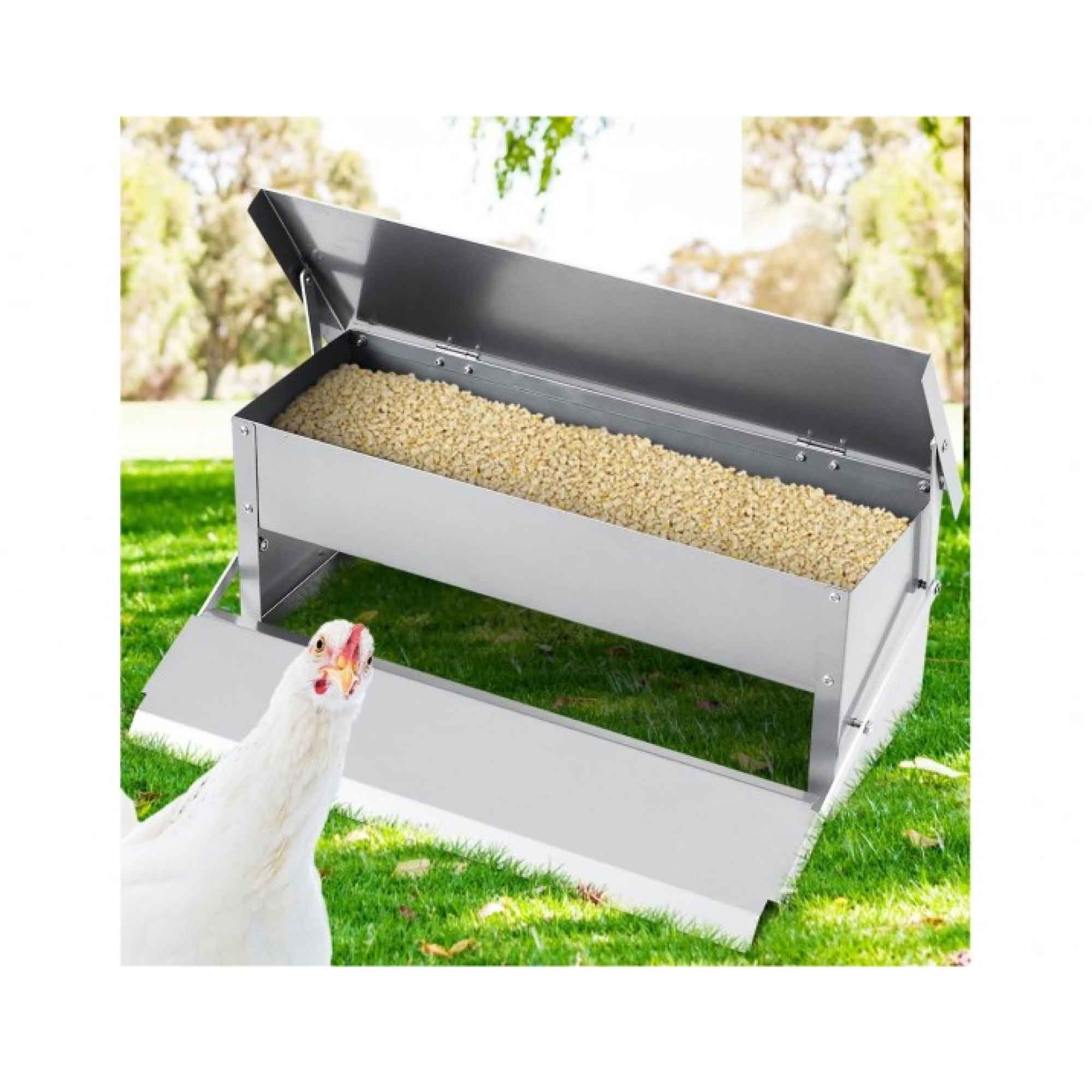 6.5L Automatic Chook Chicken Feeder Poultry Auto Treadle Galvanised Metal Coop-6