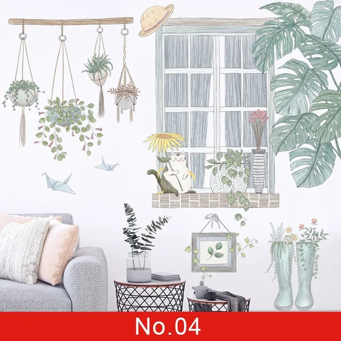 Nordic Green Leaf Weed Wall Sticker