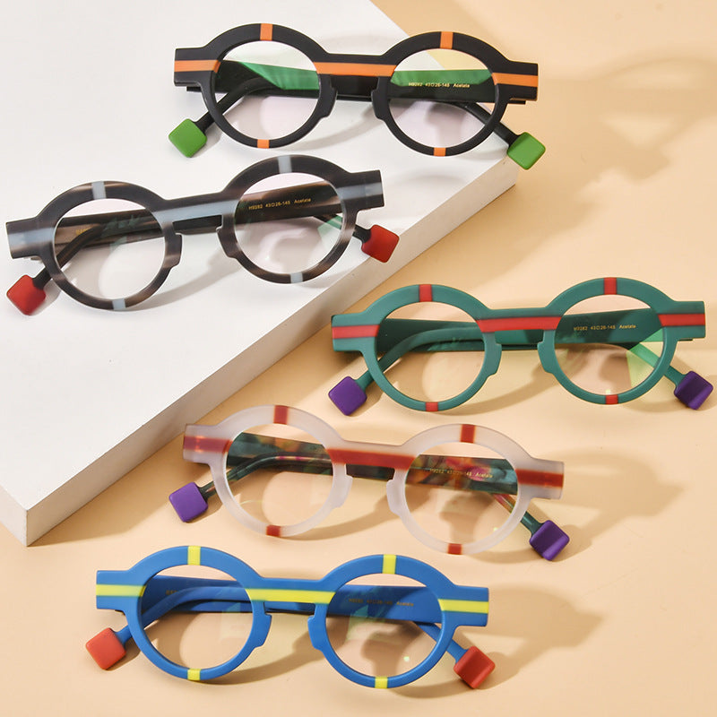 Patchwork Round Frosted Plate Glasses Frame Anti-blue Light