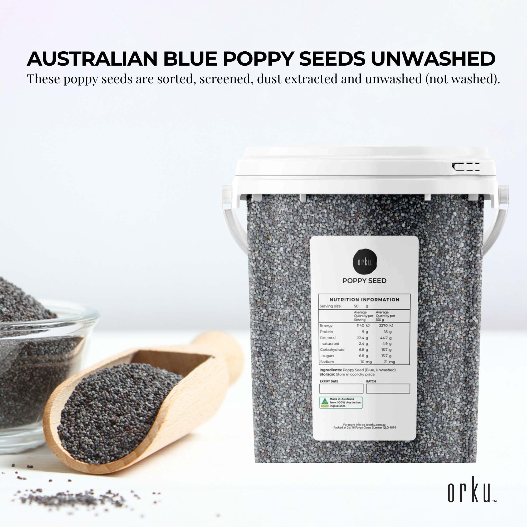 800g Poppy Seeds Bucket Blue Unwashed 100% Australian Food Cook Baking Mineral-1