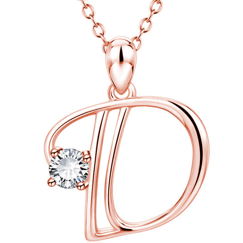 Rose Gold Rhinestone Letter Necklace For Women Girls