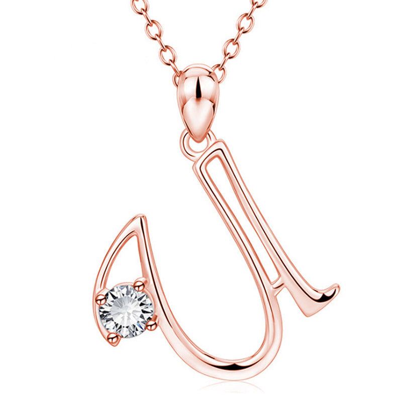 Rose Gold Rhinestone Letter Necklace For Women Girls