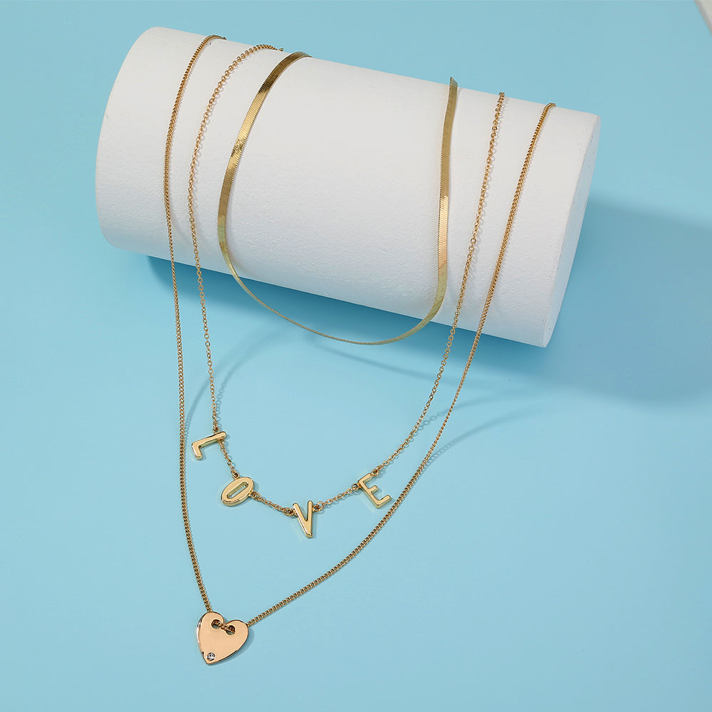 European and American cross-border temperament ins letter LOVE personality multi-layer necklace love pendant layered necklace jewelry