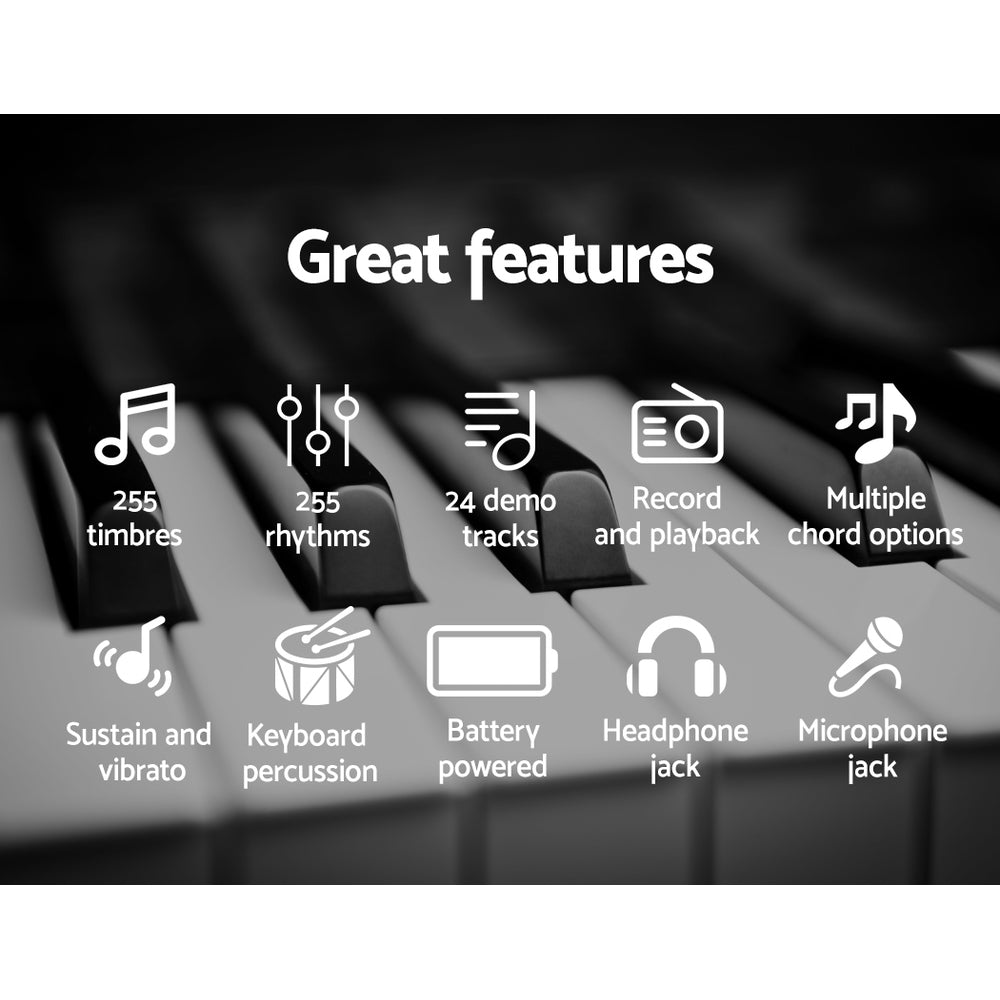Alpha 61 Keys Electronic Piano Keyboard LED Electric Silver with Music Stand for Beginner-3