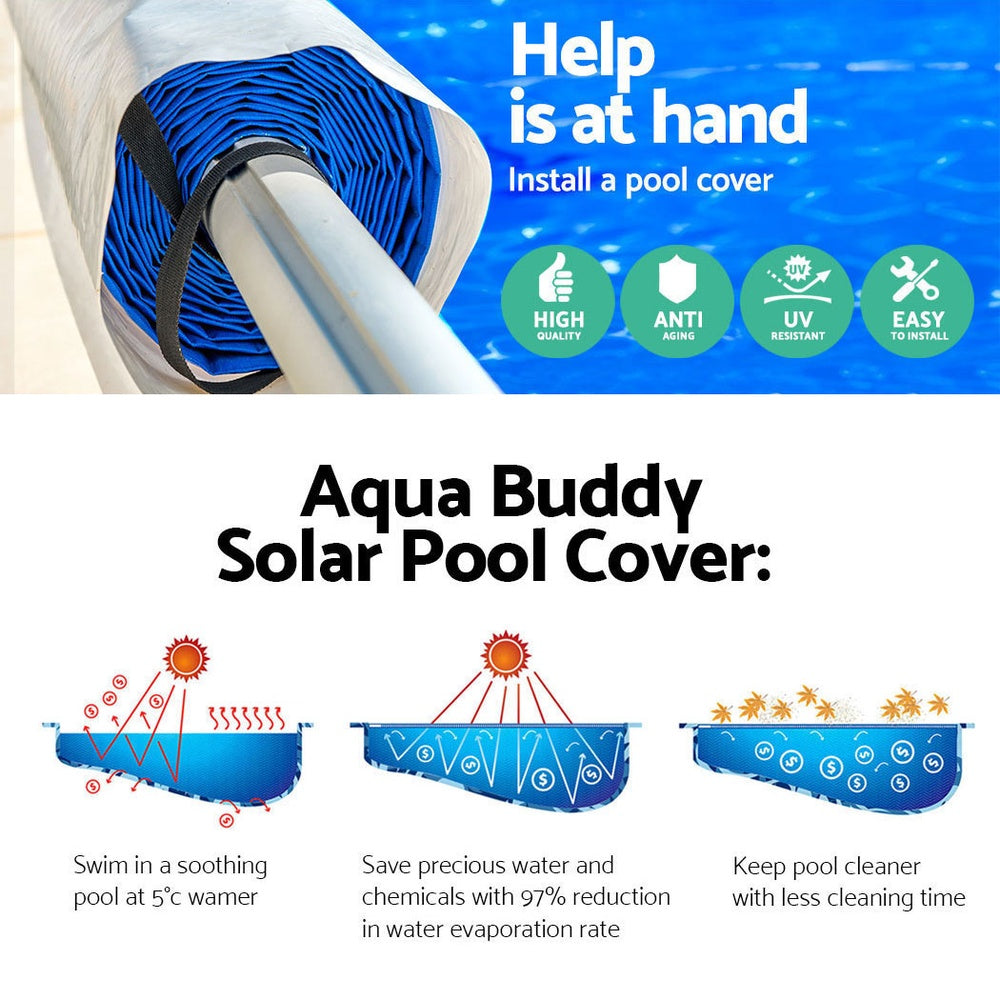 Aquabuddy Swimming Pool Cover Pool Roller Wheel Solar Blanket 500 Micron 11X4.8m-4