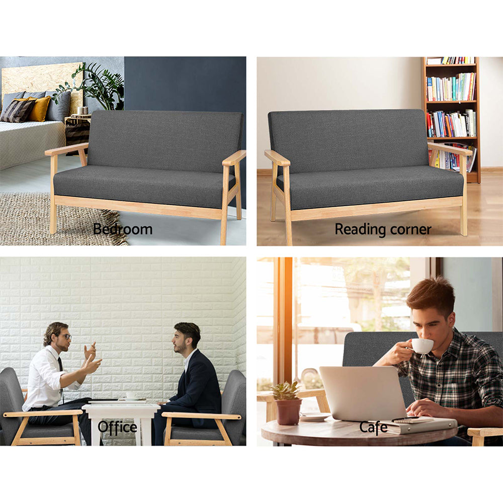 Artiss 2 Seater Fabric Sofa Chair - Grey-5