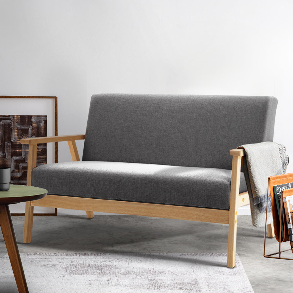 Artiss 2 Seater Fabric Sofa Chair - Grey-7