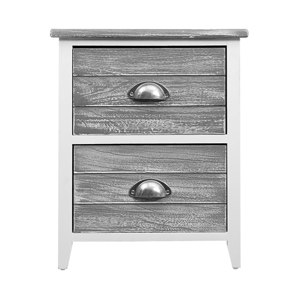 Artiss 2x Bedside Table Nightstands 2 Drawers Storage Cabinet Bedroom Side Grey-2
