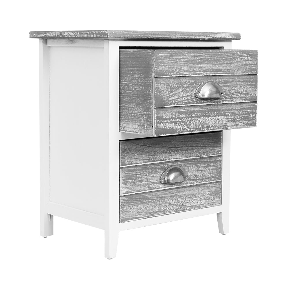 Artiss 2x Bedside Table Nightstands 2 Drawers Storage Cabinet Bedroom Side Grey-3