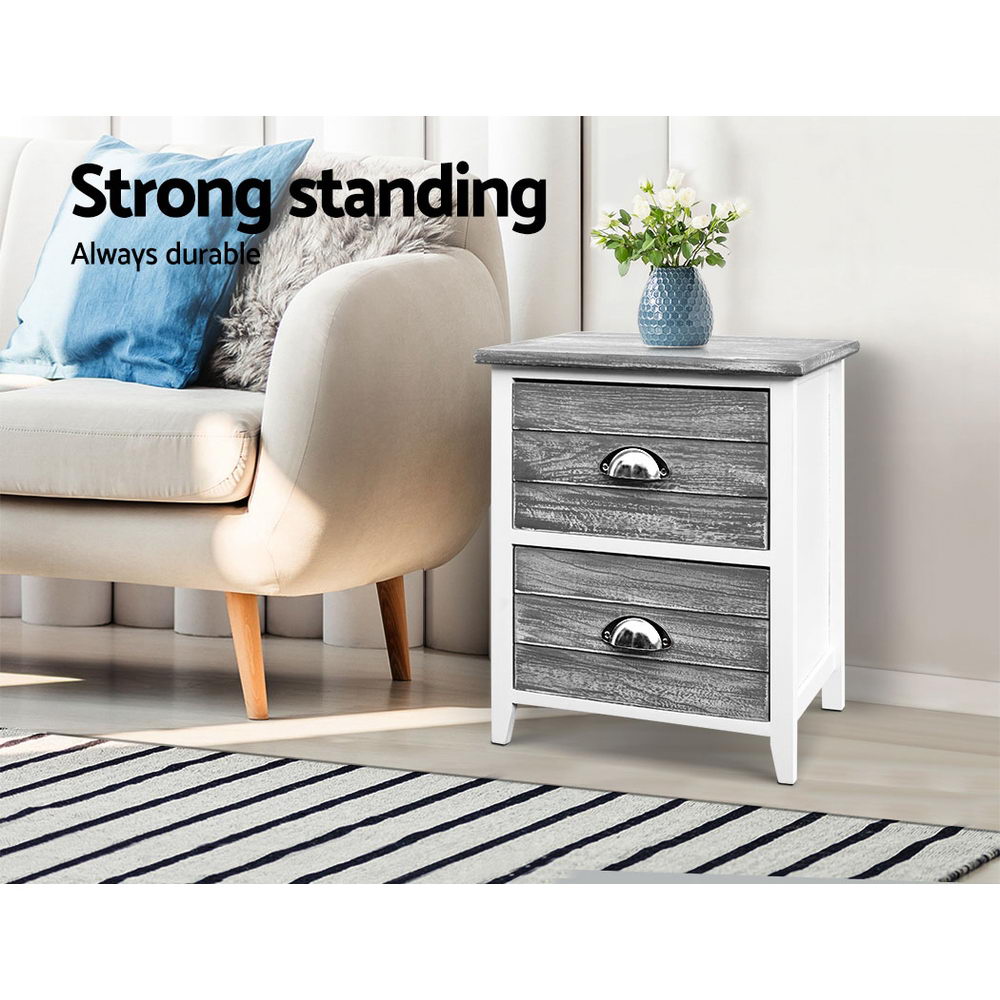 Artiss 2x Bedside Table Nightstands 2 Drawers Storage Cabinet Bedroom Side Grey-4