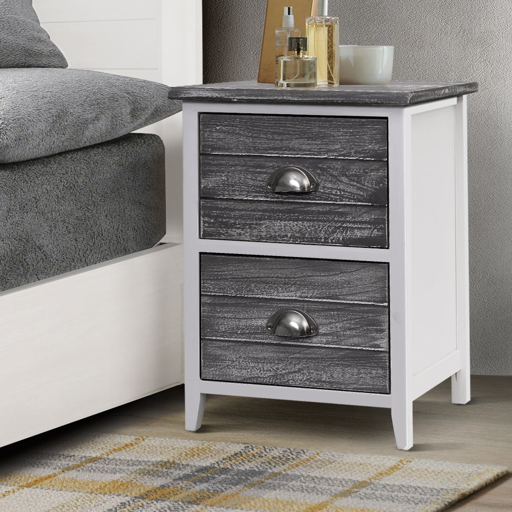Artiss 2x Bedside Table Nightstands 2 Drawers Storage Cabinet Bedroom Side Grey-7
