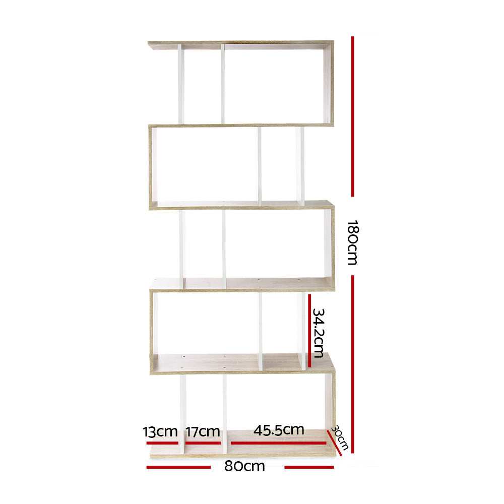 Artiss 5 Tier Display Book Storage Shelf Unit - White Brown-1