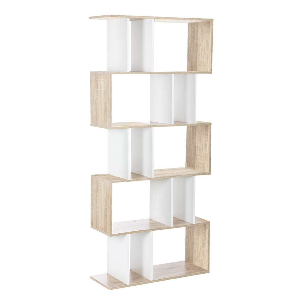 Artiss 5 Tier Display Book Storage Shelf Unit - White Brown-0