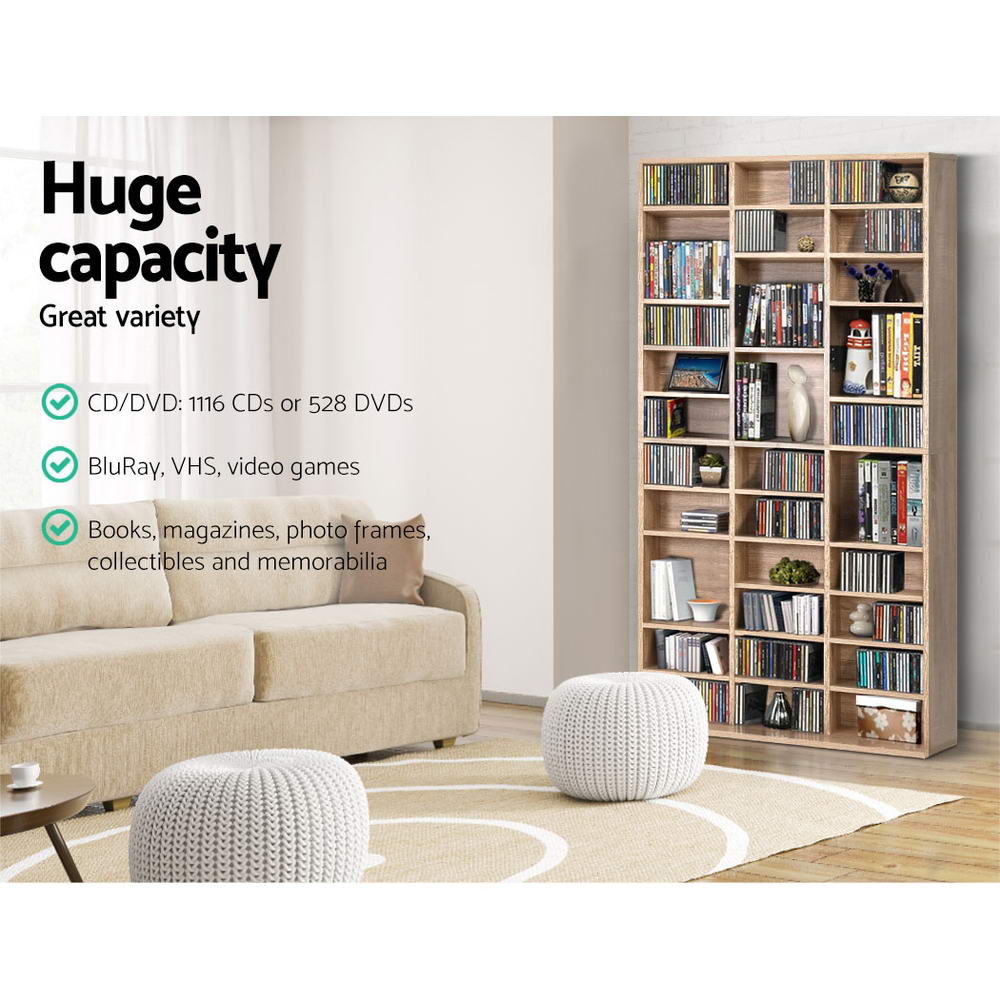 Artiss 528 DVD 1116 CD Storage Shelf Media Rack Stand Cupboard Book Unit Oak-3