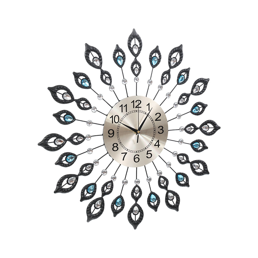 Artiss 60CM Peacock Wall Clock Large 3D Modern Crystal Luxury Round Wall Clocks Home Decor Black-2