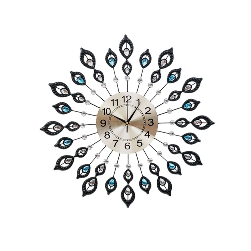 Artiss 60CM Peacock Wall Clock Large 3D Modern Crystal Luxury Round Wall Clocks Home Decor Black-0