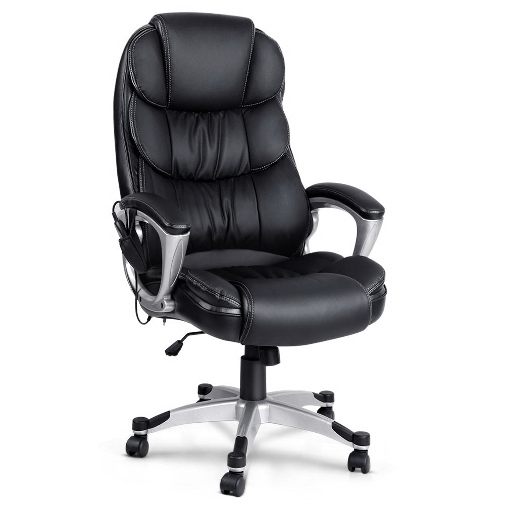 Artiss 8 Point PU Leather Reclining Massage Chair - Black-0