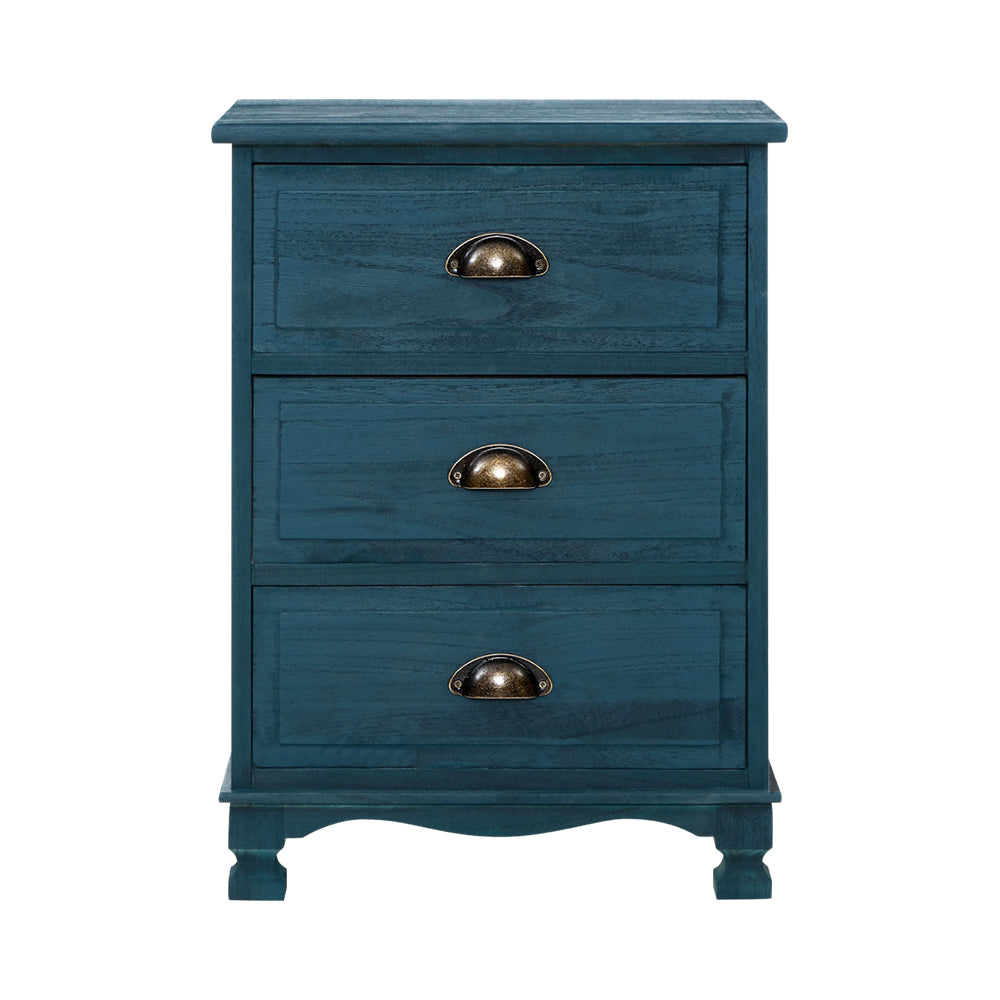 Artiss Bedside Tables Drawers Side Table Cabinet Vintage Blue Storage Nightstand-2