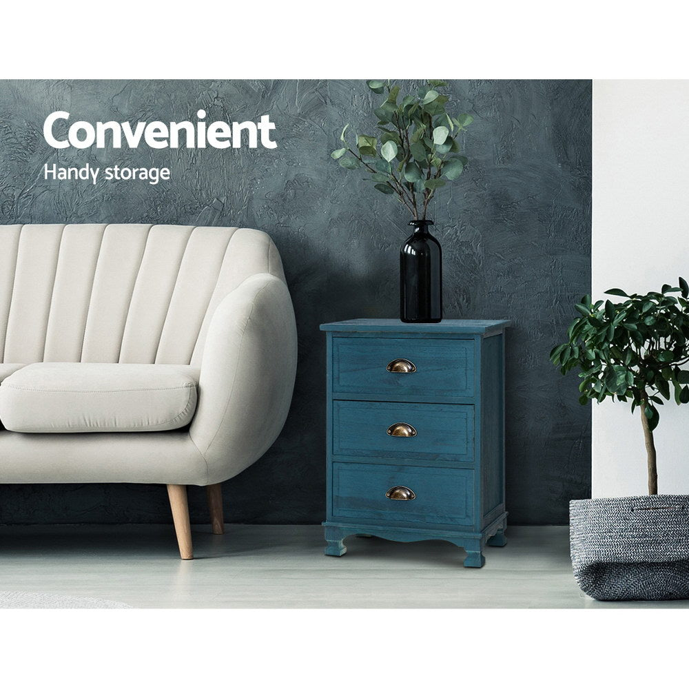 Artiss Bedside Tables Drawers Side Table Cabinet Vintage Blue Storage Nightstand-4