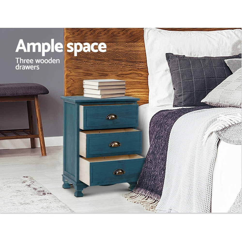 Artiss Bedside Tables Drawers Side Table Cabinet Vintage Blue Storage Nightstand-5