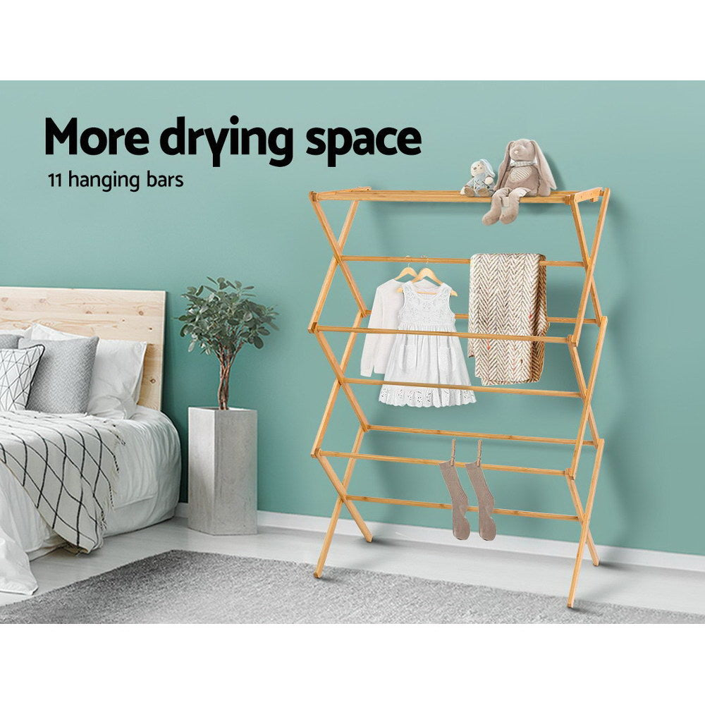 Artiss Clothes Rack Airer Foldable Bamboo Drying Laundry Dryer Garment Hanger-3