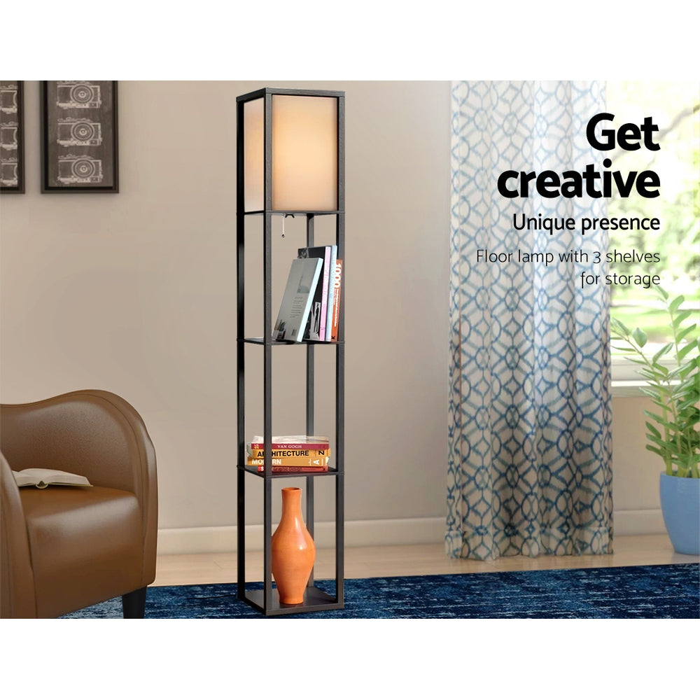 Artiss Led Floor Lamp Shelf Vintage Wood Standing Light Reading Storage Bedroom-2