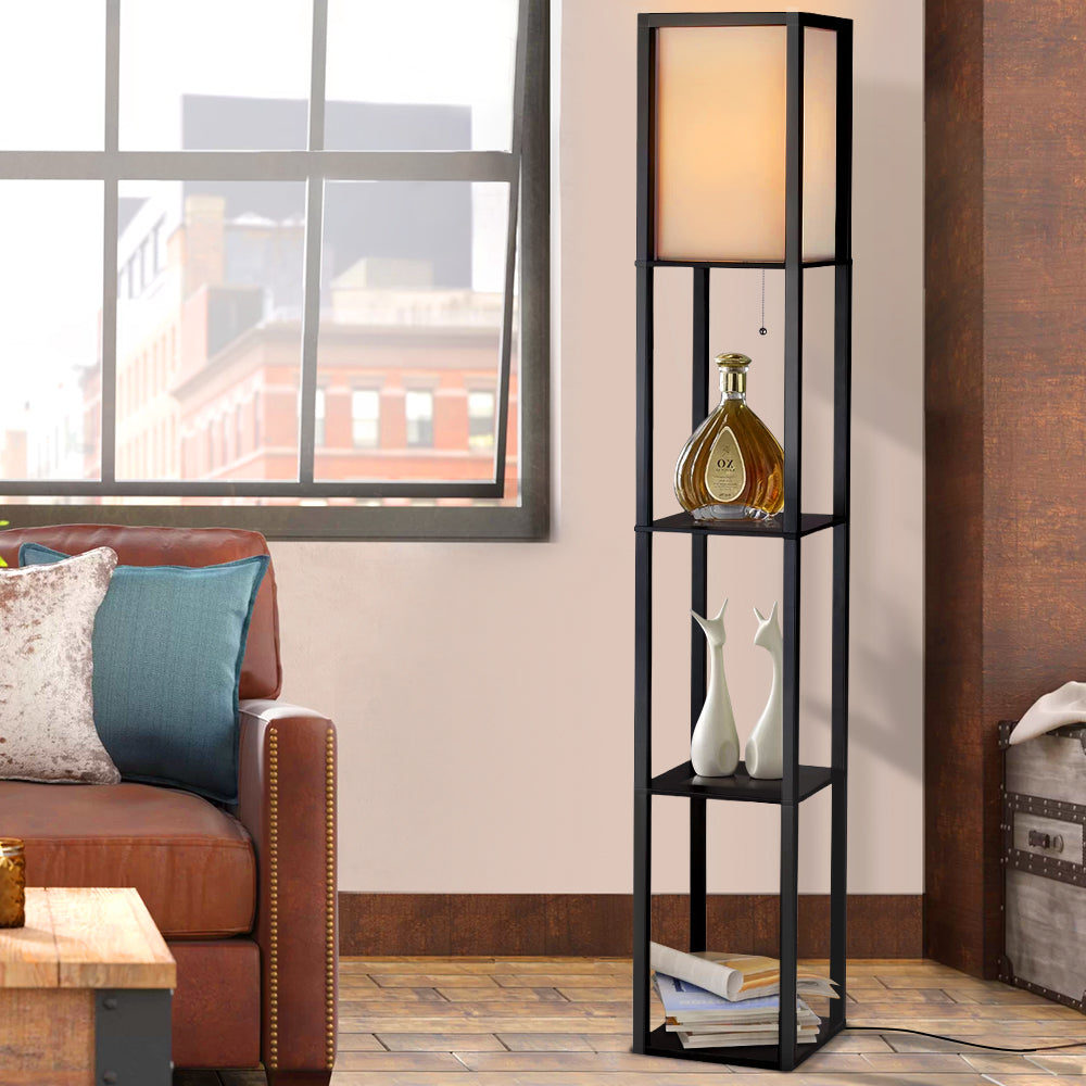 Artiss Led Floor Lamp Shelf Vintage Wood Standing Light Reading Storage Bedroom-6