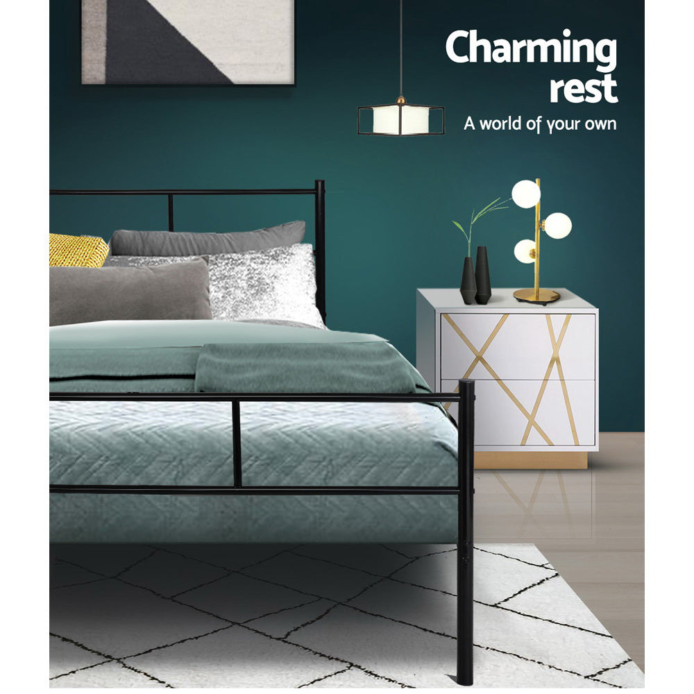 Artiss Metal Bed Frame Double Size Platform Foundation Mattress Base SOL Black-5
