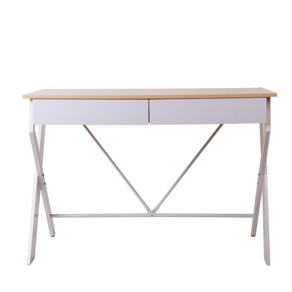 Artiss Metal Desk with Drawer - White with Oak Top-2